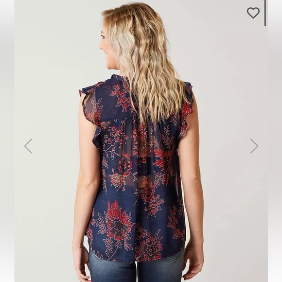 Lucky brand flowy chiffon sheer floral boho blouse size S - Picture 2 of 10